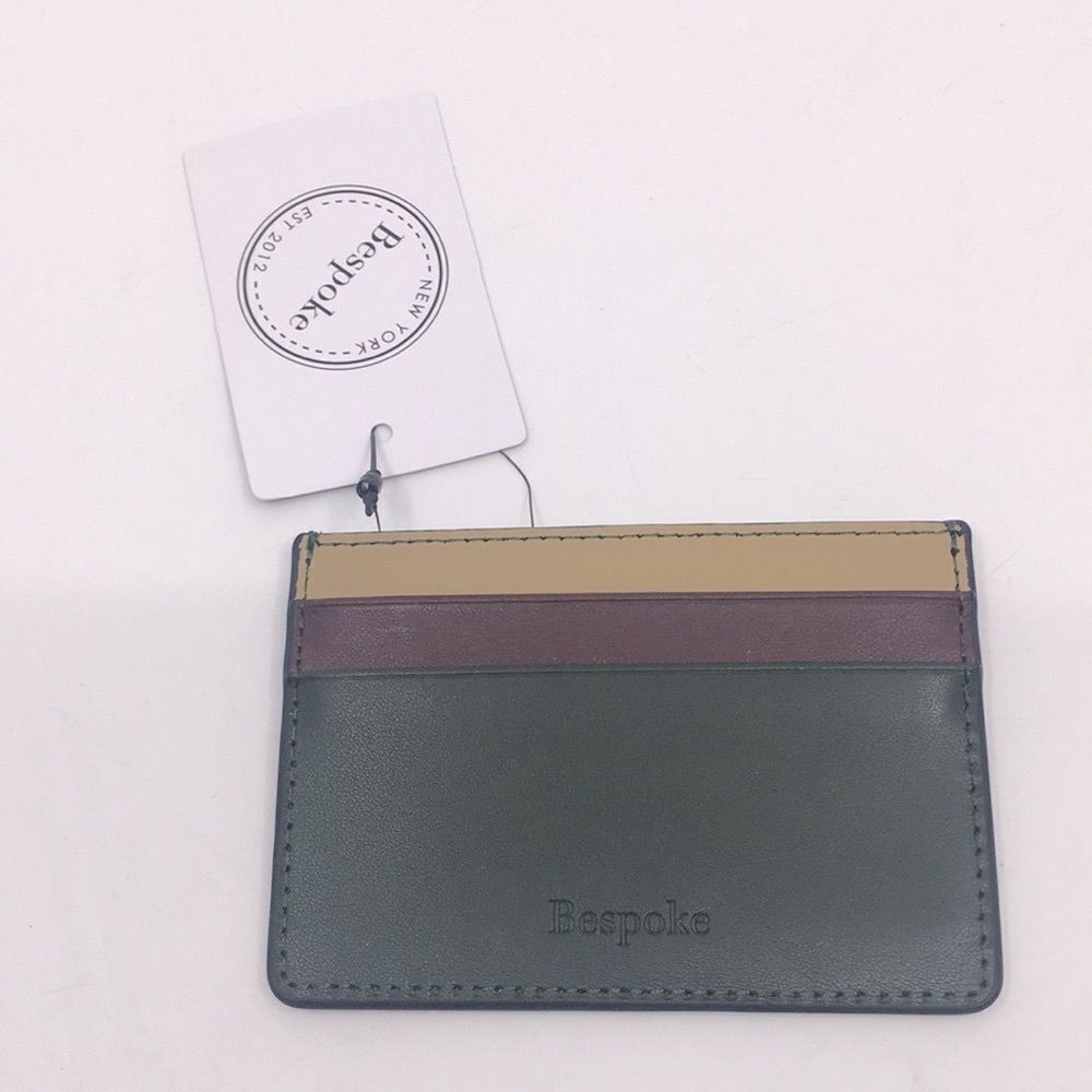 NWT Bespoke Unisex Dark Green Colorblock Leather Card Holder Wallet